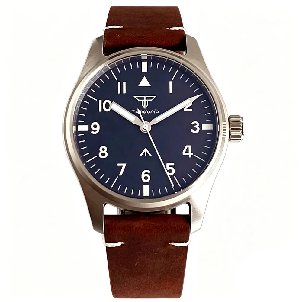 Tandorio 39mm Pilot Stainless Steel Quartz Watch Sapphire Glass 200M Waterproof VH31 Sweep Seconds Movement Lume Men Retro Watch