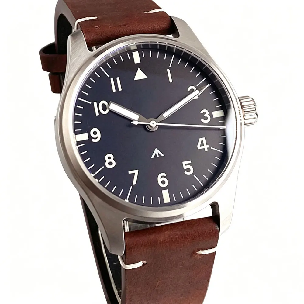 Tandorio 39mm Pilot Stainless Steel Quartz Watch Sapphire Glass 200M Waterproof VH31 Sweep Seconds Movement Lume Men Retro Watch