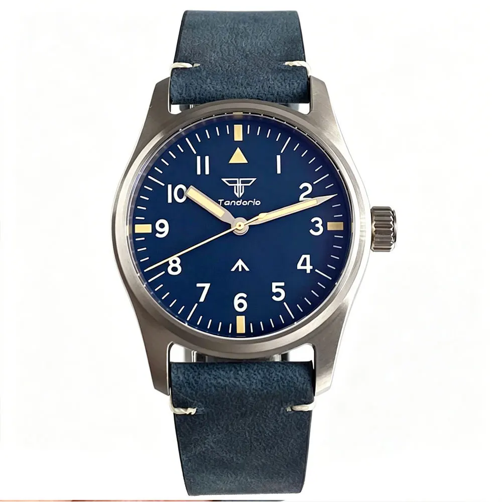 Tandorio 39mm Pilot Stainless Steel Quartz Watch Sapphire Glass 200M Waterproof VH31 Sweep Seconds Movement Lume Men Retro Watch