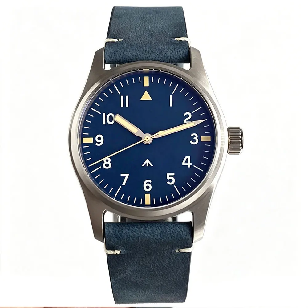 Tandorio 39mm Pilot Stainless Steel Quartz Watch Sapphire Glass 200M Waterproof VH31 Sweep Seconds Movement Lume Men Retro Watch