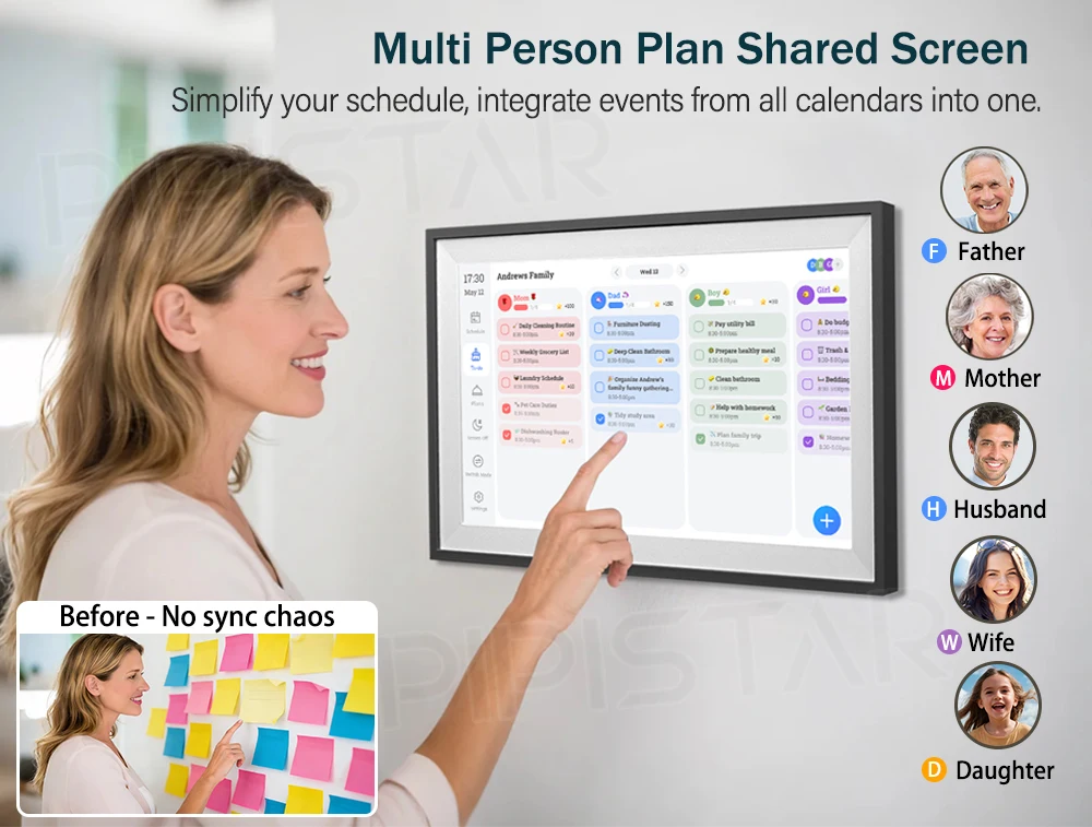 15.6 Inch WiFi Digital Family Calendar Smart Touchscreen Chore Chart Wall Desk Mountable Planner Schedules Digital Calendar