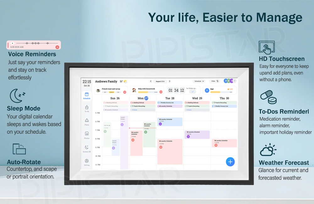 15.6 Inch WiFi Digital Family Calendar Smart Touchscreen Chore Chart Wall Desk Mountable Planner Schedules Digital Calendar