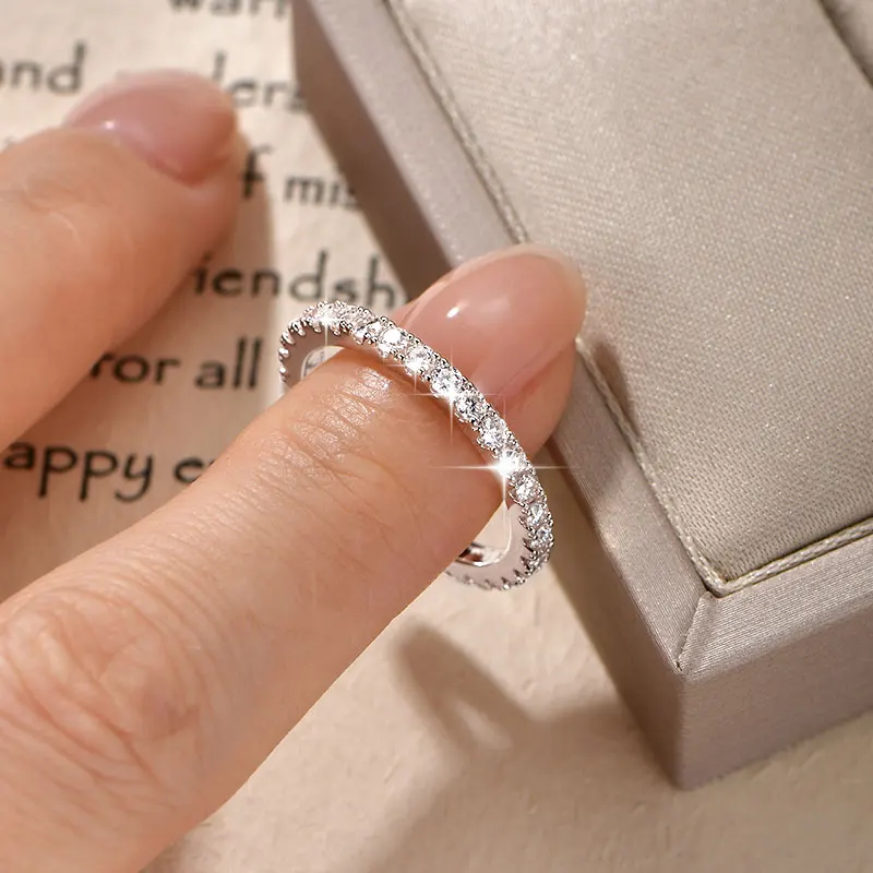 IOGOU 14k Gold Filled Full Eternity Ring Sparkling 2mm D Color Moissanite Stackable Band Finger Jewelry for Womem GRA Cerificate