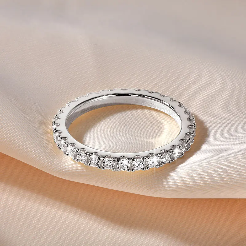 IOGOU 14k Gold Filled Full Eternity Ring Sparkling 2mm D Color Moissanite Stackable Band Finger Jewelry for Womem GRA Cerificate