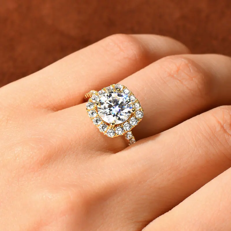 OXTAO Brilliant Moissanite Halo Ring 8mm 2ct D VVS1 Engagement Wedding Finger Rings 14K Gold Filled for Women with Certified