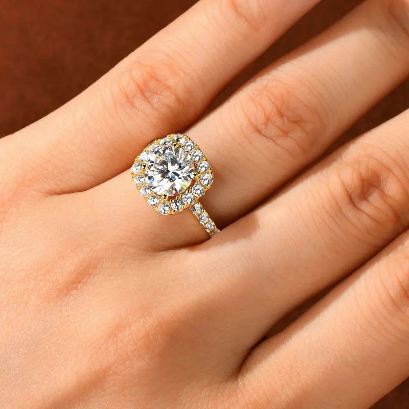 OXTAO Brilliant Moissanite Halo Ring 8mm 2ct D VVS1 Engagement Wedding Finger Rings 14K Gold Filled for Women with Certified