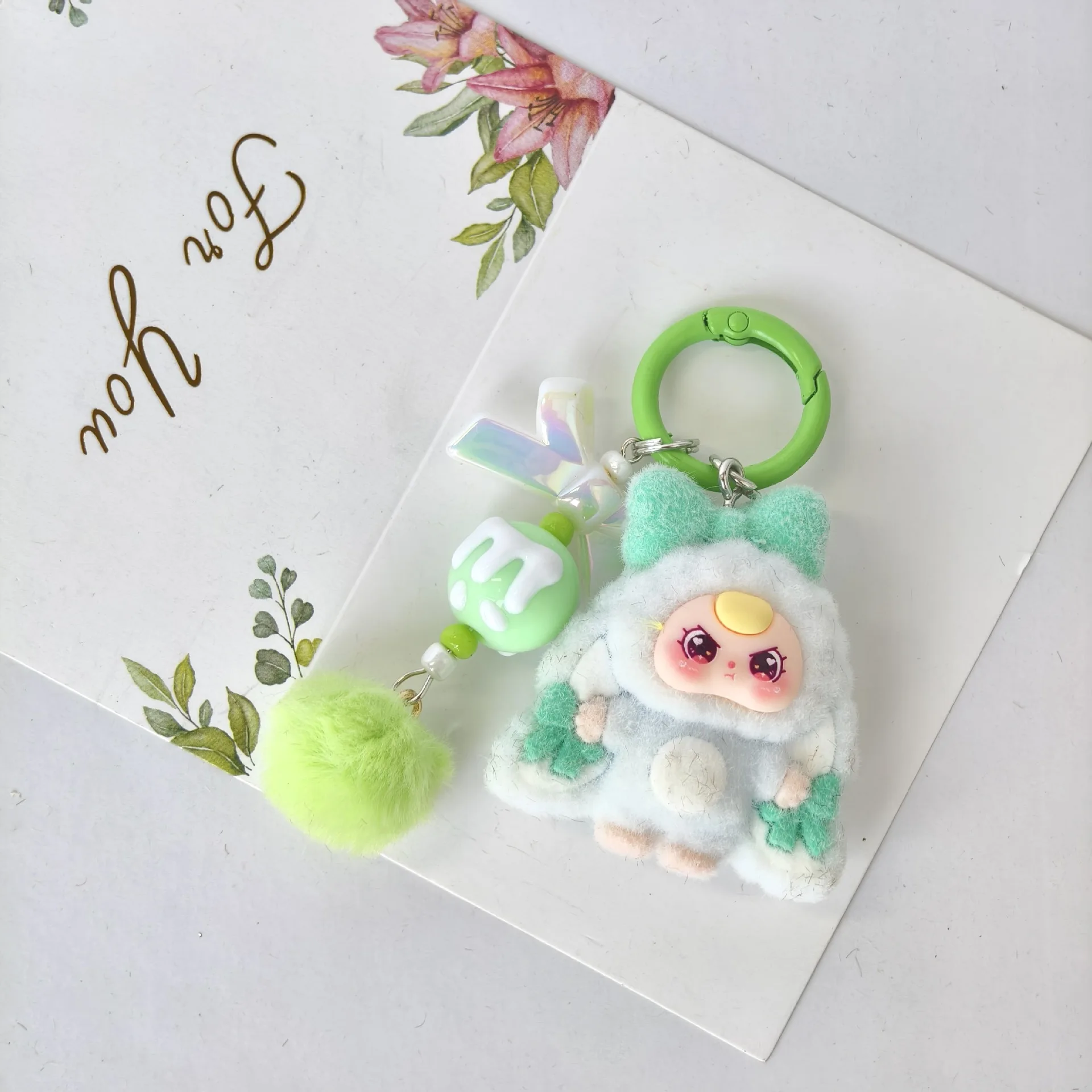 10pcs Mix Baby Three Flocked Cartoon Cute Doll Keychain Diy Jewelry Accessory Trendy Live Stream Toy Bag Pendant Kids Girls Toys