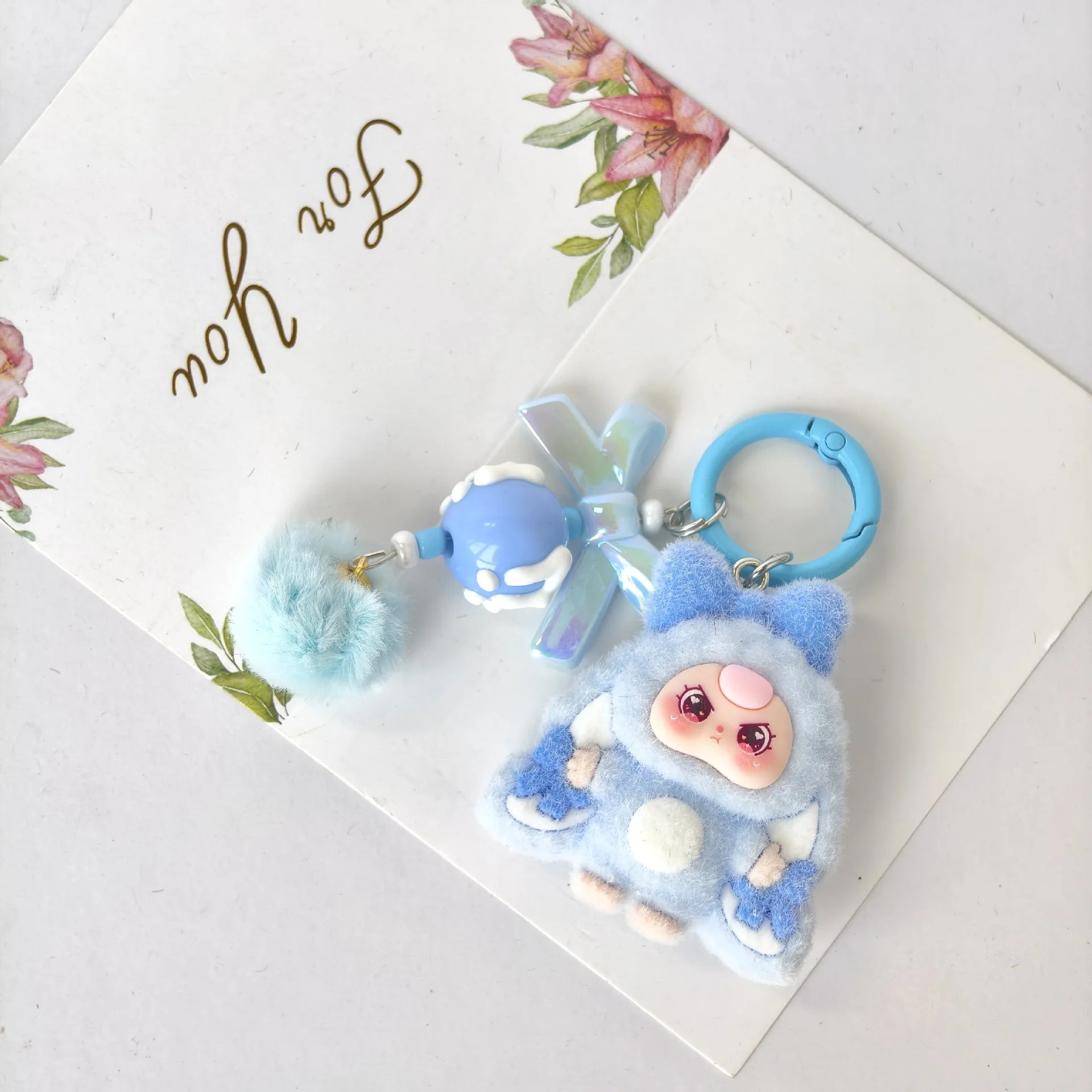 10pcs Mix Baby Three Flocked Cartoon Cute Doll Keychain Diy Jewelry Accessory Trendy Live Stream Toy Bag Pendant Kids Girls Toys
