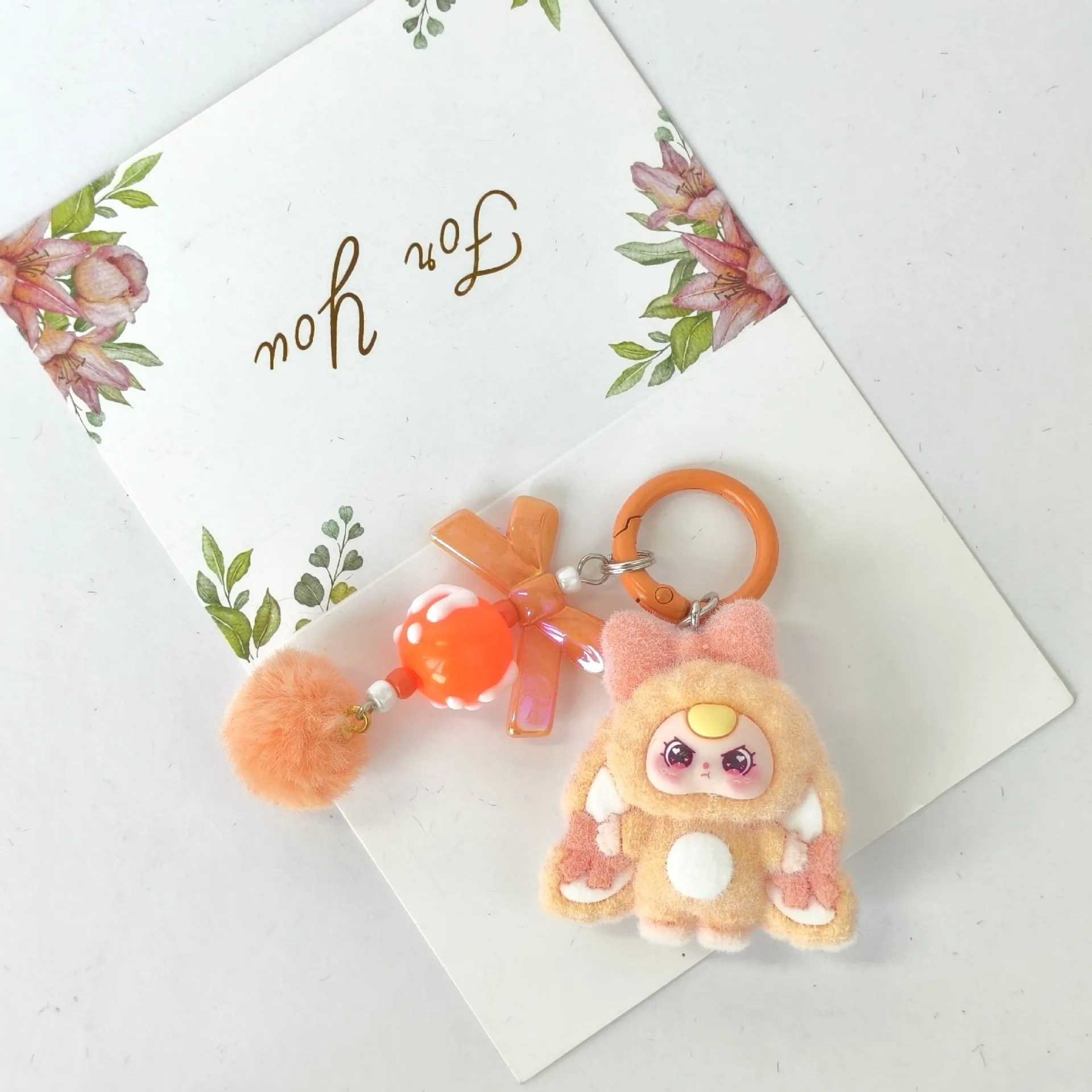 10pcs Mix Baby Three Flocked Cartoon Cute Doll Keychain Diy Jewelry Accessory Trendy Live Stream Toy Bag Pendant Kids Girls Toys