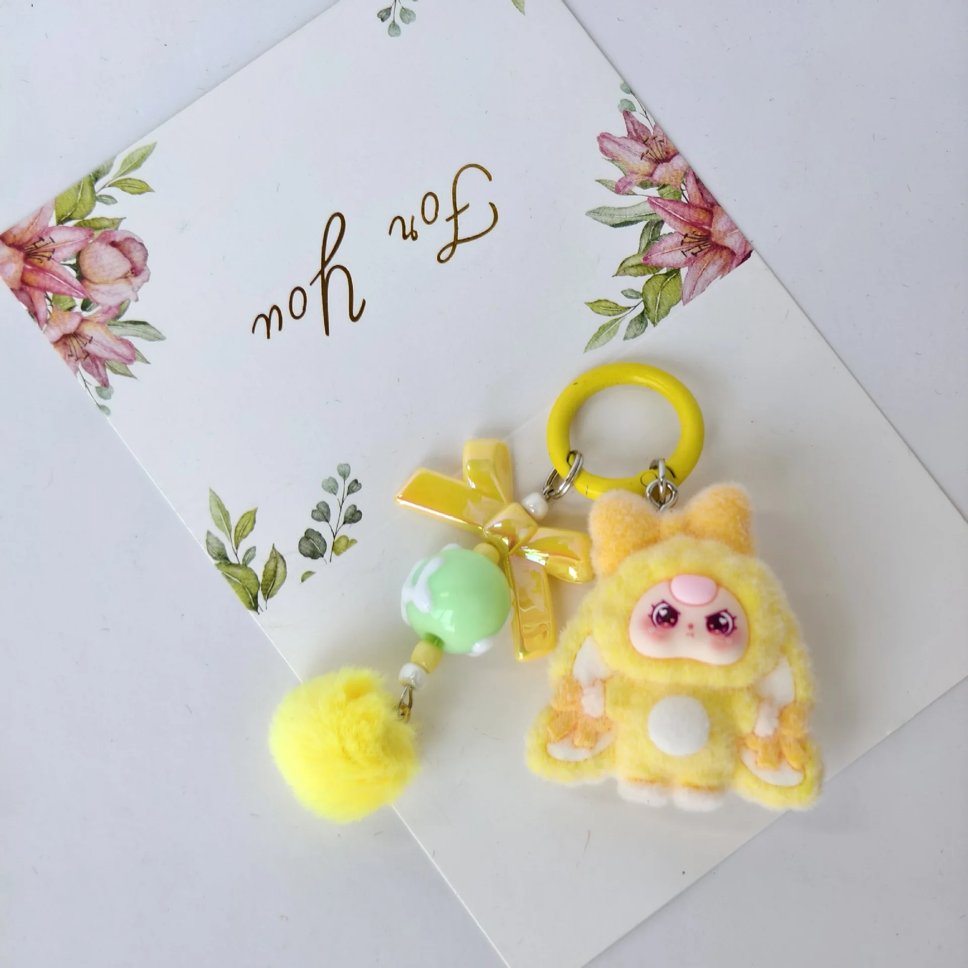 10pcs Mix Baby Three Flocked Cartoon Cute Doll Keychain Diy Jewelry Accessory Trendy Live Stream Toy Bag Pendant Kids Girls Toys