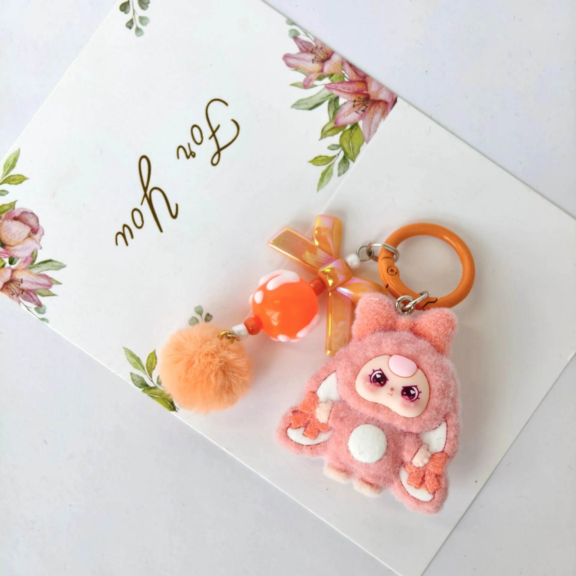 10pcs Mix Baby Three Flocked Cartoon Cute Doll Keychain Diy Jewelry Accessory Trendy Live Stream Toy Bag Pendant Kids Girls Toys