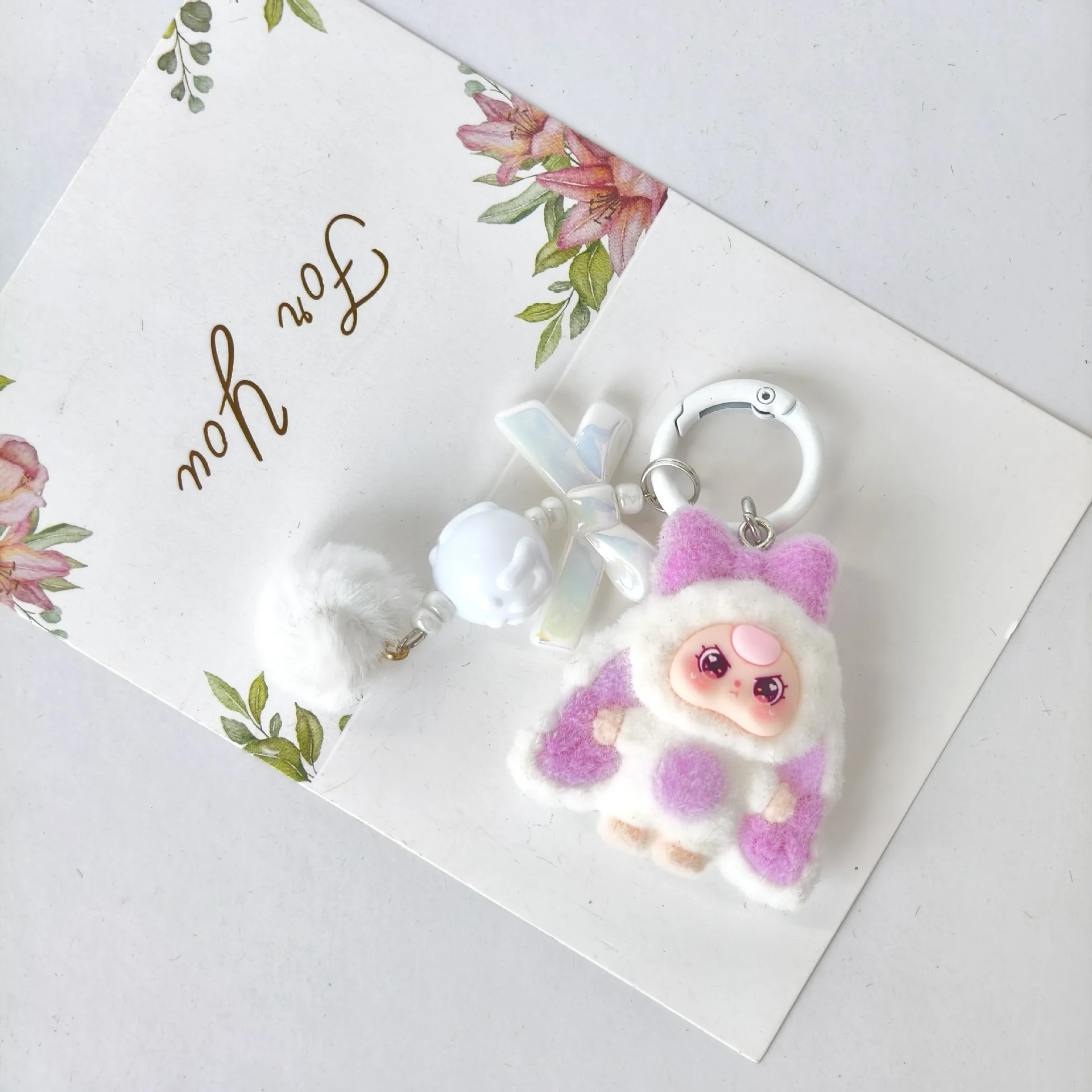 10pcs Mix Baby Three Flocked Cartoon Cute Doll Keychain Diy Jewelry Accessory Trendy Live Stream Toy Bag Pendant Kids Girls Toys