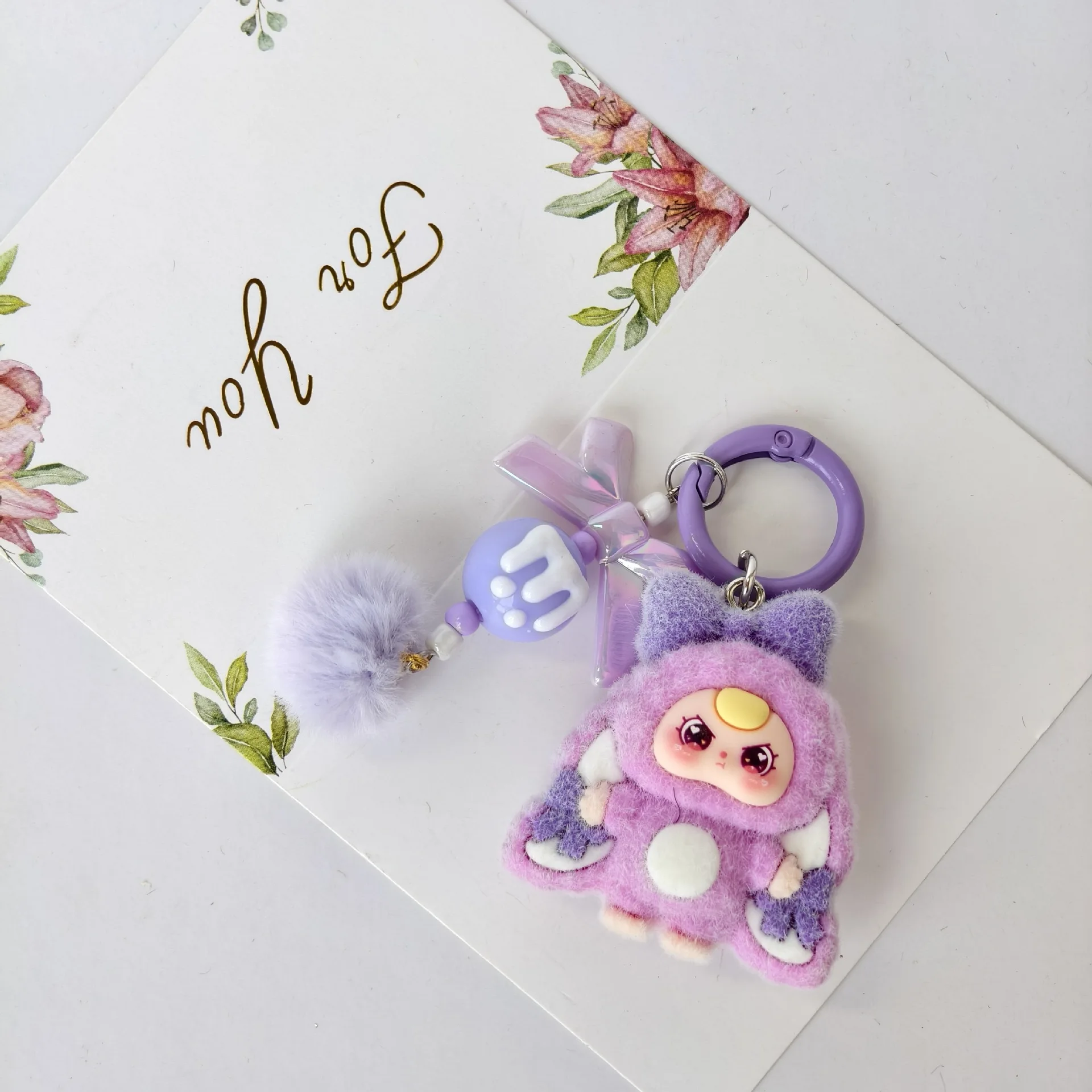 10pcs Mix Baby Three Flocked Cartoon Cute Doll Keychain Diy Jewelry Accessory Trendy Live Stream Toy Bag Pendant Kids Girls Toys