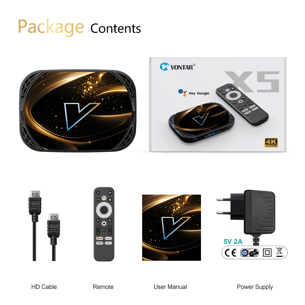 VONTAR X5 TV Box Android 14 Amlogic S905X5M(S905A) 4GB 128GB 32GB 64GB 1000M LAN Wifi6 4K AV1 Media Player TV Box Set Top Box