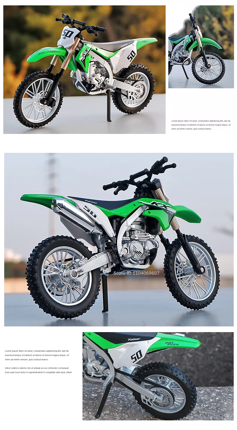 1:12 Kawasaki KX450 Toy Motorcycle Models Alloy Diecast Ninja 400 Motorbikes Shock Absorption Rubber Tires Model Toys Child Gift
