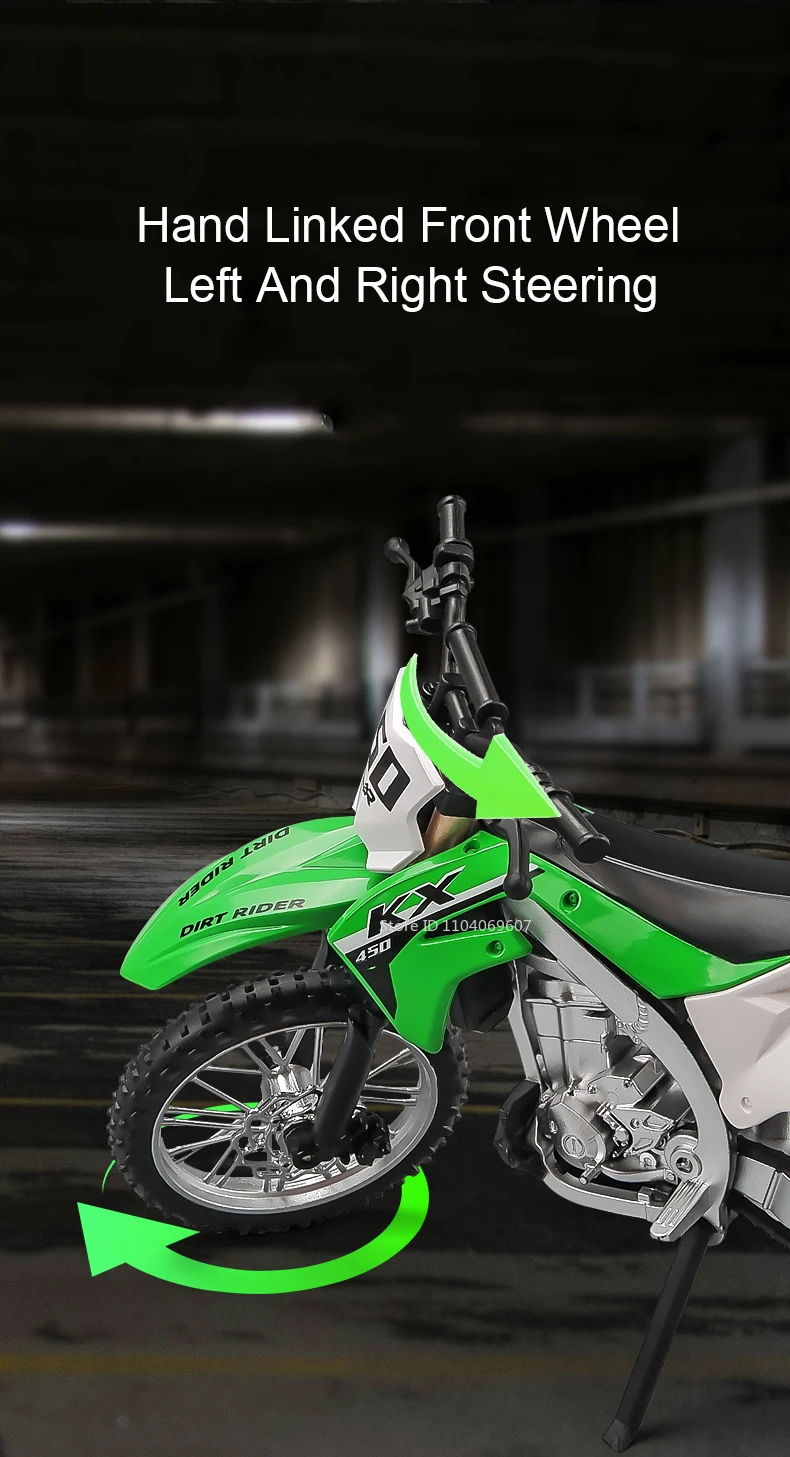 1:12 Kawasaki KX450 Toy Motorcycle Models Alloy Diecast Ninja 400 Motorbikes Shock Absorption Rubber Tires Model Toys Child Gift