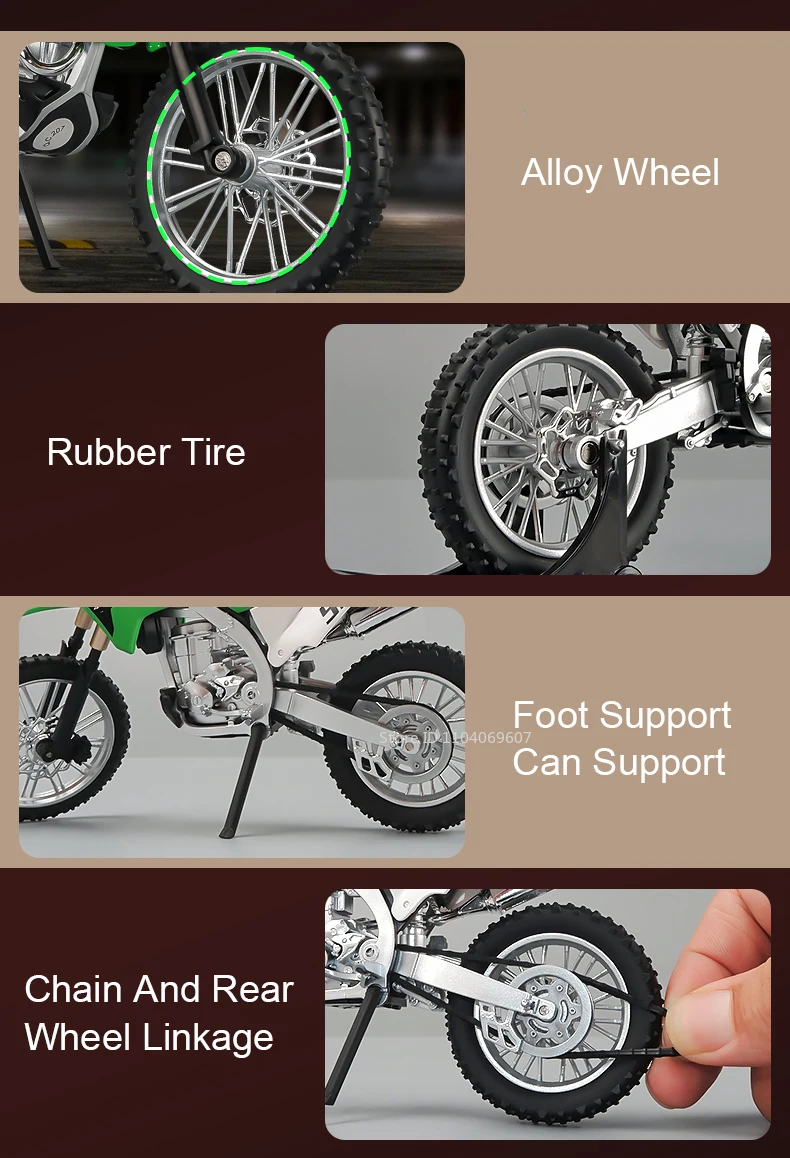 1:12 Kawasaki KX450 Toy Motorcycle Models Alloy Diecast Ninja 400 Motorbikes Shock Absorption Rubber Tires Model Toys Child Gift