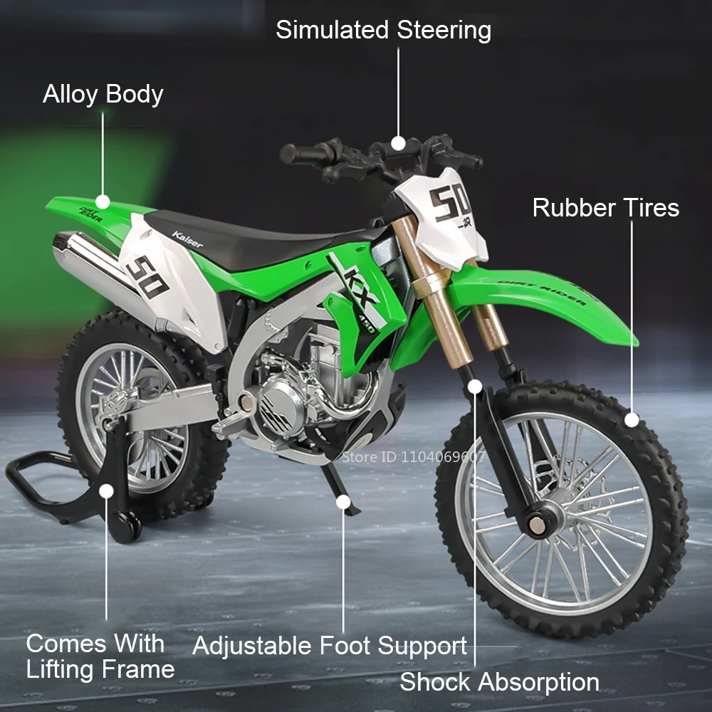 1:12 Kawasaki KX450 Toy Motorcycle Models Alloy Diecast Ninja 400 Motorbikes Shock Absorption Rubber Tires Model Toys Child Gift