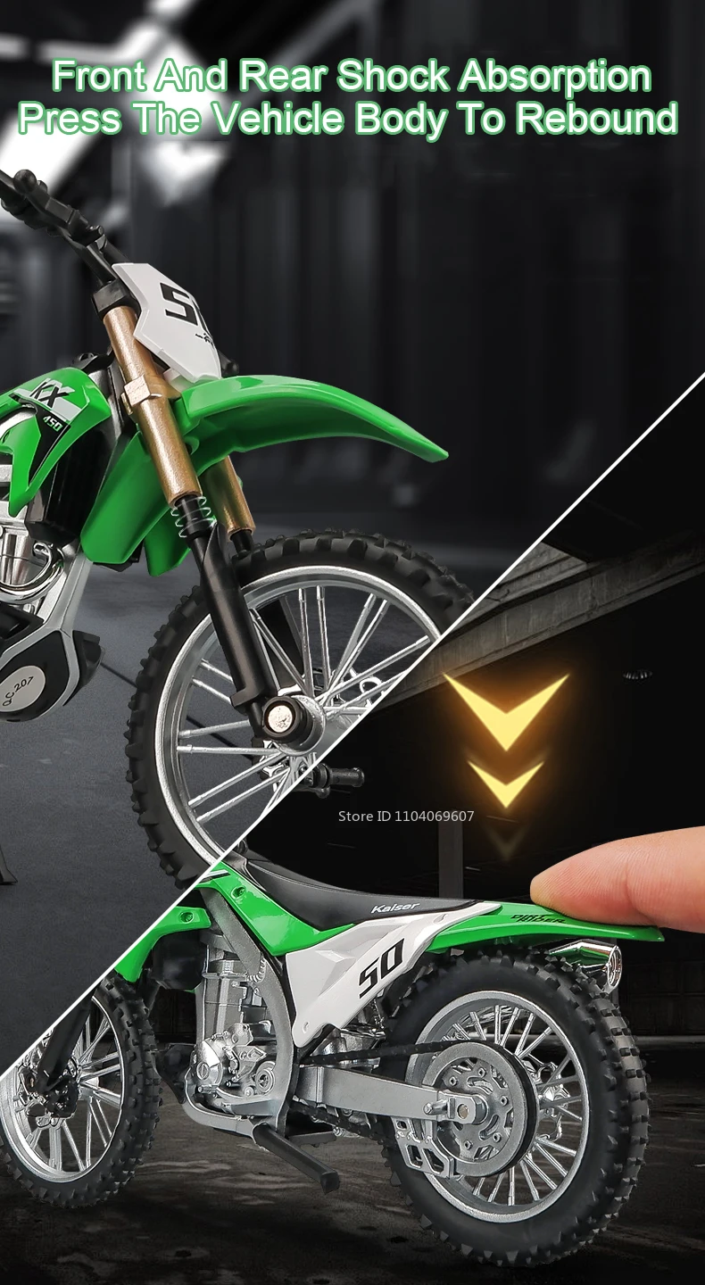 1:12 Kawasaki KX450 Toy Motorcycle Models Alloy Diecast Ninja 400 Motorbikes Shock Absorption Rubber Tires Model Toys Child Gift