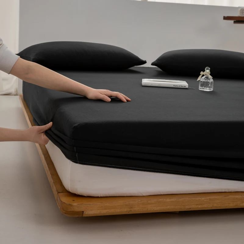High Quality 100% Cotton Fitted Sheet Soft Breathable Mattress Cover with Elastic Bands Single/Double/King/Queen Size Bed Sheet