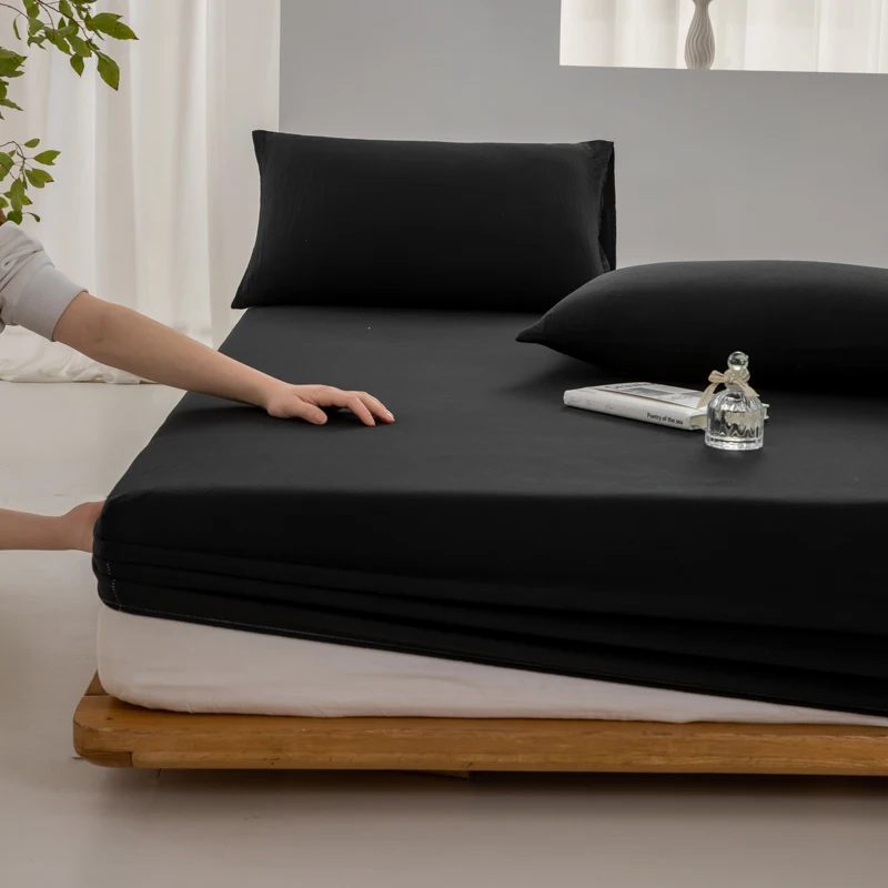 High Quality 100% Cotton Fitted Sheet Soft Breathable Mattress Cover with Elastic Bands Single/Double/King/Queen Size Bed Sheet