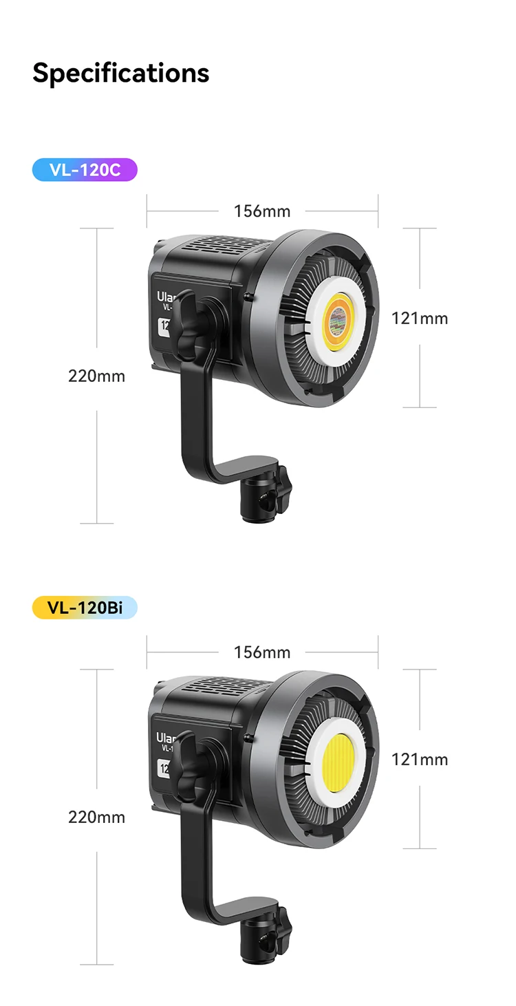Ulanzi VL-120Bi VL-120C 120W V-Mount COB Video Light Wireless APP Control 2700K-6500K CRI>95 for Video Photography Studio