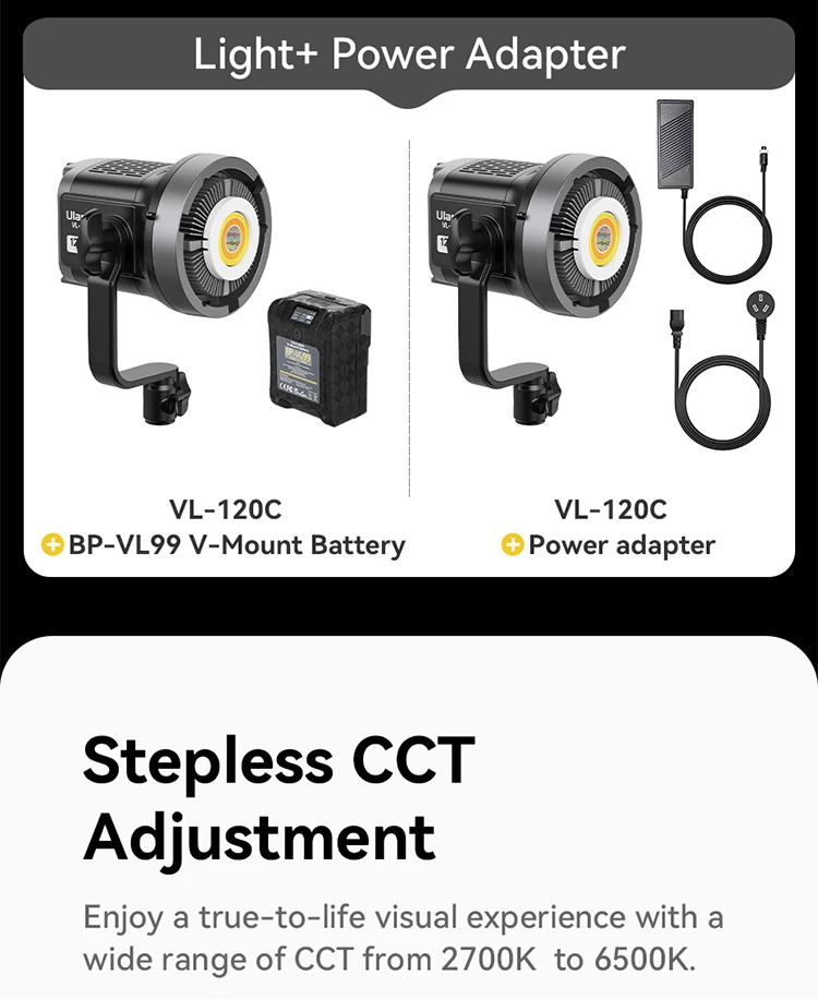 Ulanzi VL-120Bi VL-120C 120W V-Mount COB Video Light Wireless APP Control 2700K-6500K CRI>95 for Video Photography Studio