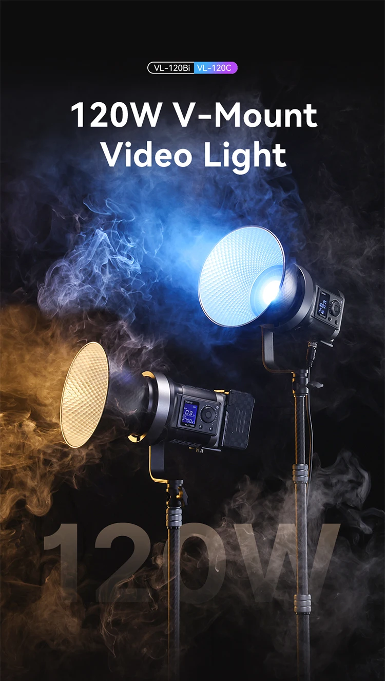 Ulanzi VL-120Bi VL-120C 120W V-Mount COB Video Light Wireless APP Control 2700K-6500K CRI>95 for Video Photography Studio