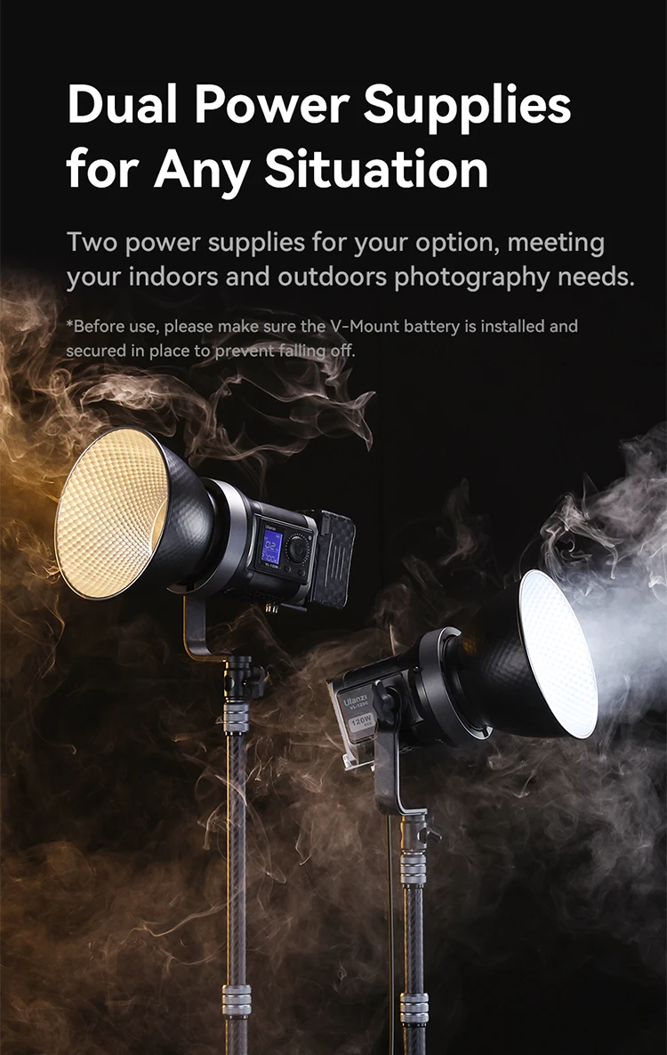 Ulanzi VL-120Bi VL-120C 120W V-Mount COB Video Light Wireless APP Control 2700K-6500K CRI>95 for Video Photography Studio