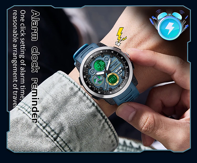 SANDA Men Sport Wristwatch TPU Strap Waterproof Quartz Watch Dual Display Digital Luminous Male Clock Relogio Masculino
