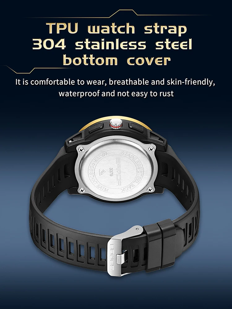 SANDA Men Sport Wristwatch TPU Strap Waterproof Quartz Watch Dual Display Digital Luminous Male Clock Relogio Masculino