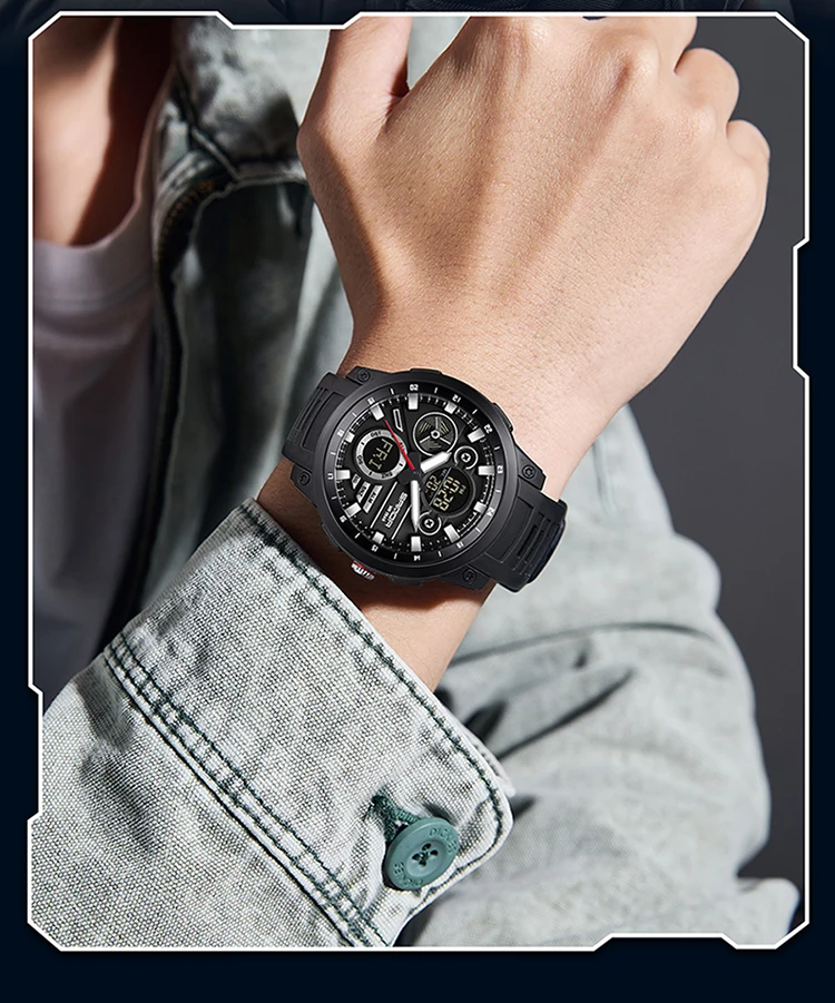 SANDA Men Sport Wristwatch TPU Strap Waterproof Quartz Watch Dual Display Digital Luminous Male Clock Relogio Masculino