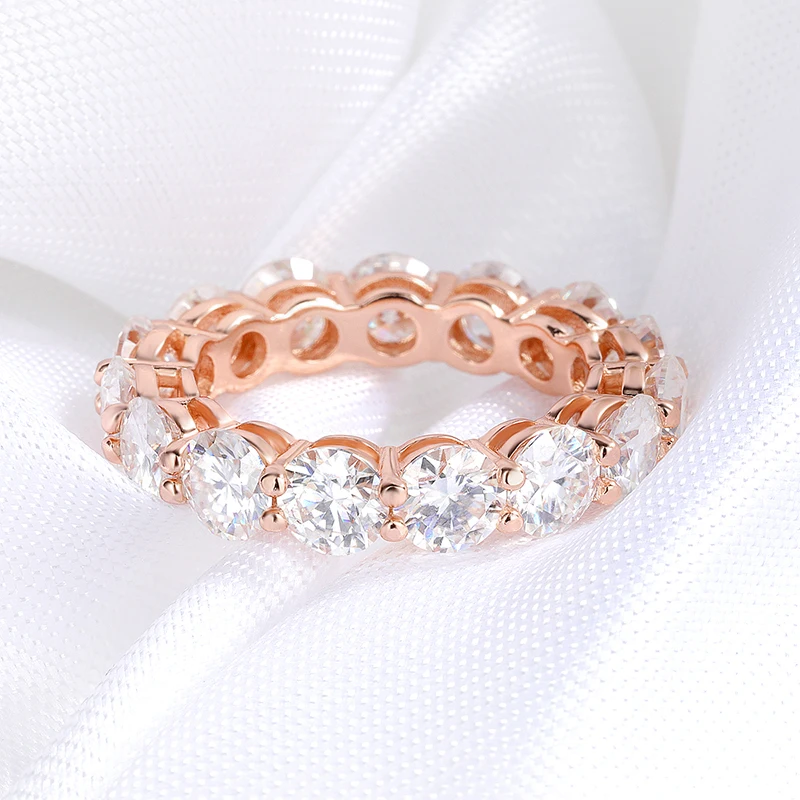 Smyoue 3/3.5/5mm Rose Gold Color All Moissanite Rings for Women Sparkling Wedding Ring 925 Sterling Silver Classic Jewelry Bands