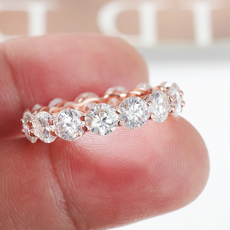 Smyoue 3/3.5/5mm Rose Gold Color All Moissanite Rings for Women Sparkling Wedding Ring 925 Sterling Silver Classic Jewelry Bands