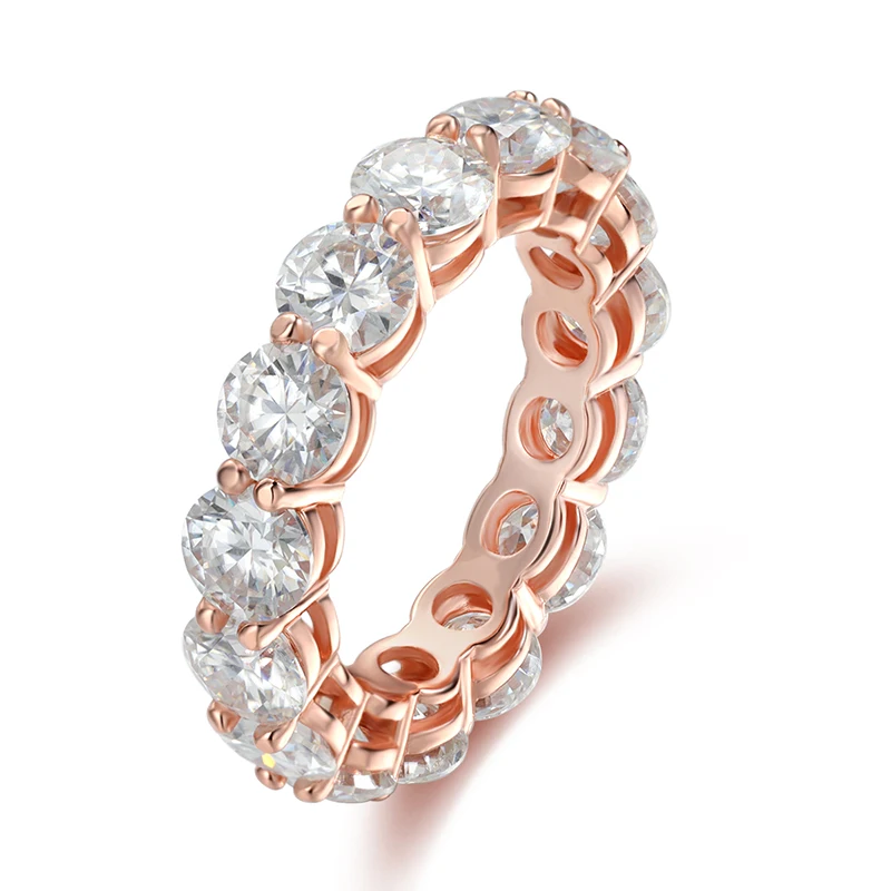 Smyoue 3/3.5/5mm Rose Gold Color All Moissanite Rings for Women Sparkling Wedding Ring 925 Sterling Silver Classic Jewelry Bands