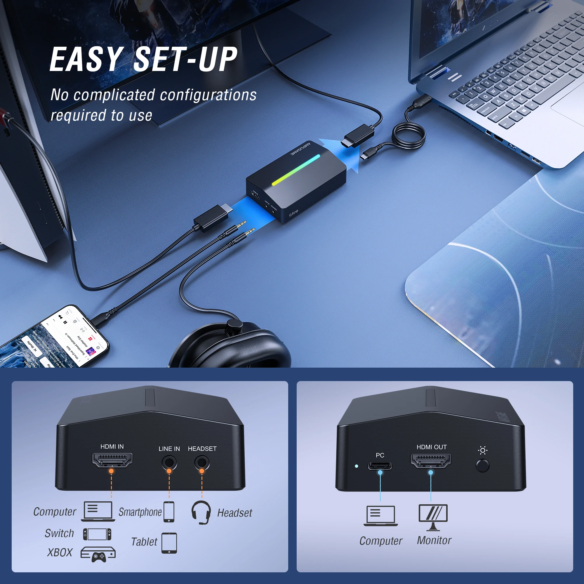 Fifine Video Capture Card 4K HDMI for Live Streaming and Gaming,Compatible with PS4/PS5/Windows/Mac OS/Switch/Xbox - V3