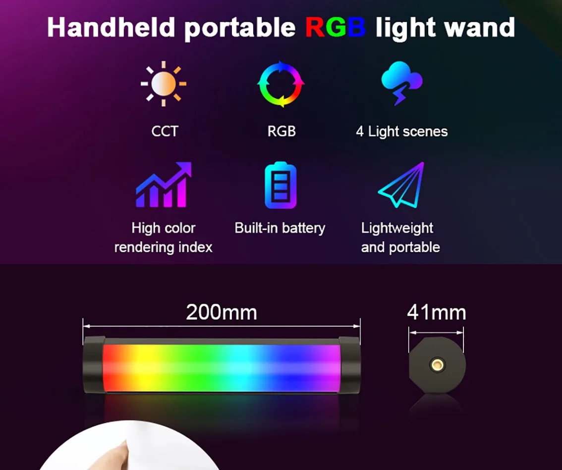 LUXCEO V8 Portable RGB Video Light Gamer Lamp 2000mAh Photo Video Shooting Selfie Lighting Fill-in Lights for Vlog/YouTube
