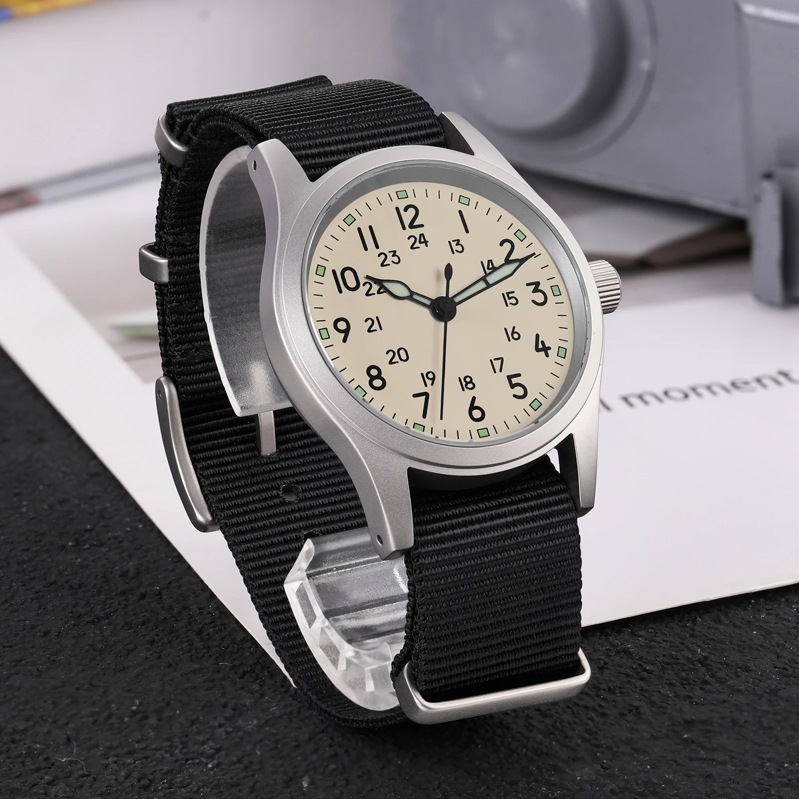 Militado ML05 Military Watch VH31 Sweep Movement Domed Sapphire Crystal Wristwatch High Clear AR Coating 38mm Vintage Watches
