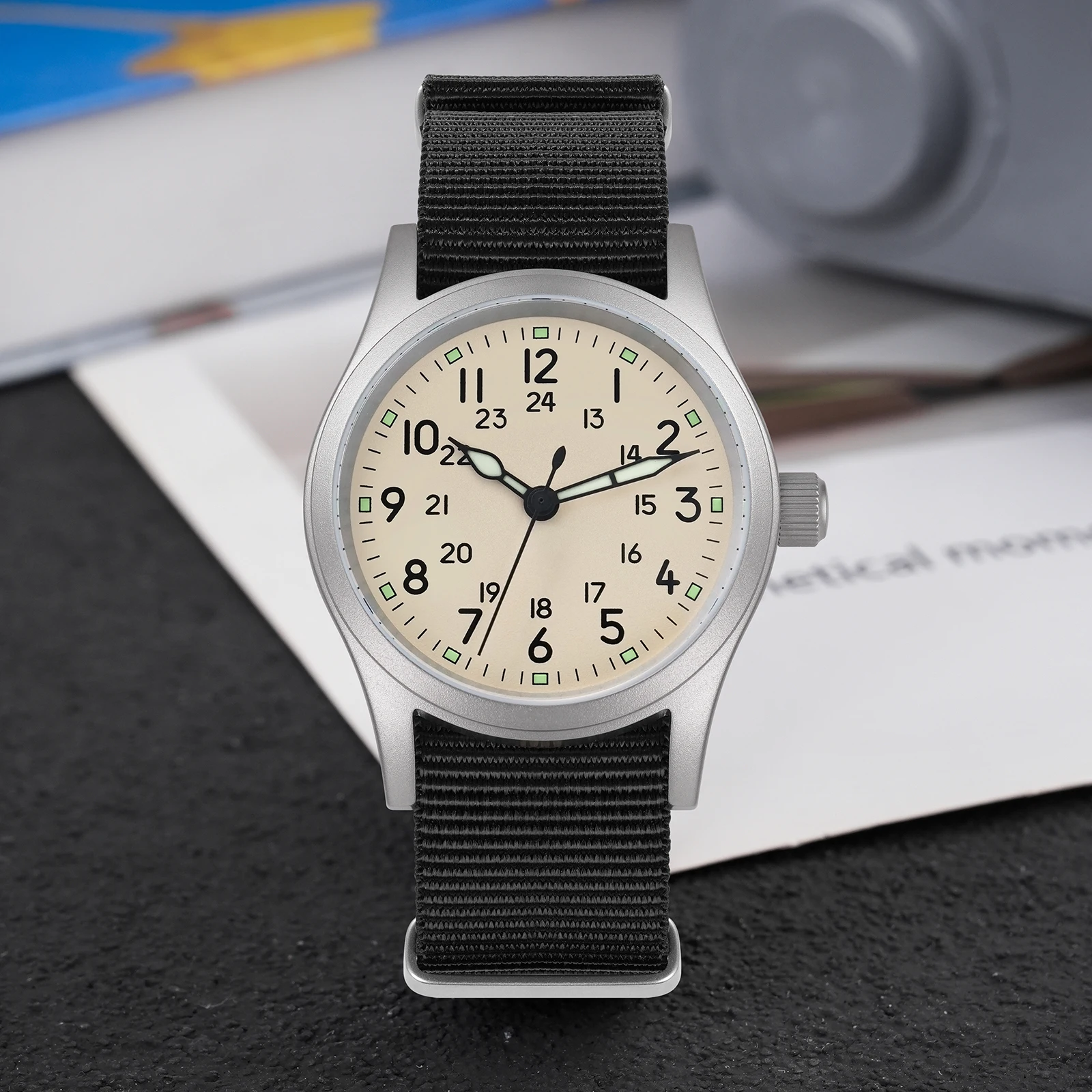 Militado ML05 Military Watch VH31 Sweep Movement Domed Sapphire Crystal Wristwatch High Clear AR Coating 38mm Vintage Watches