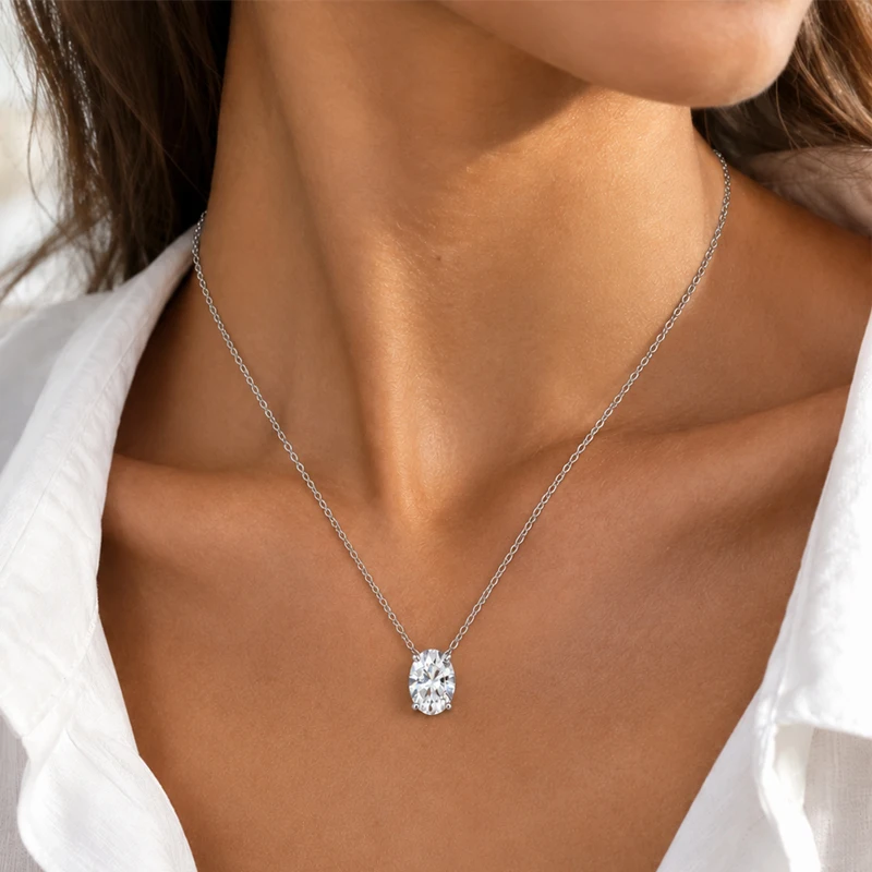Smyoue 1CT 2CT 3CT Oval Cut Moissanite Necklaces for Women Jewelry 100% Real Silver Chain 925 Pandant Lab Diamond Birthday Gift