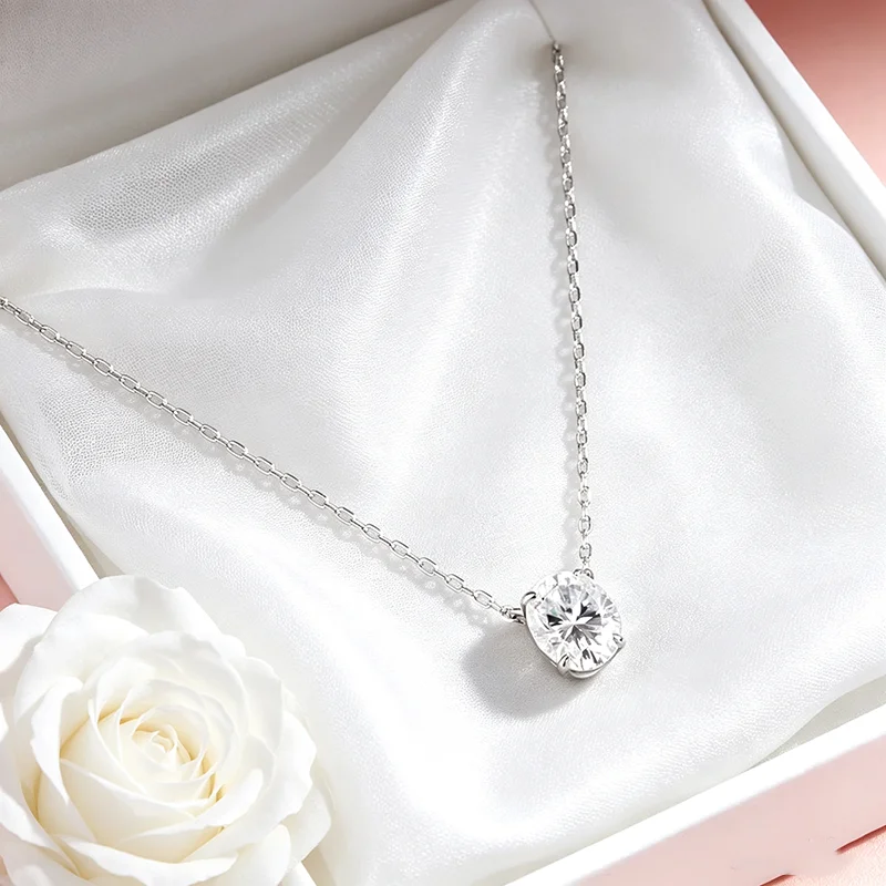 Smyoue 1CT 2CT 3CT Oval Cut Moissanite Necklaces for Women Jewelry 100% Real Silver Chain 925 Pandant Lab Diamond Birthday Gift