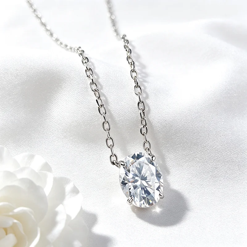 Smyoue 1CT 2CT 3CT Oval Cut Moissanite Necklaces for Women Jewelry 100% Real Silver Chain 925 Pandant Lab Diamond Birthday Gift