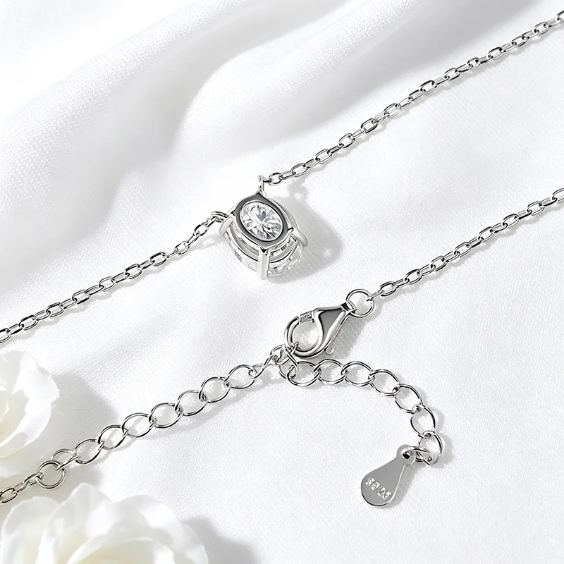 Smyoue 1CT 2CT 3CT Oval Cut Moissanite Necklaces for Women Jewelry 100% Real Silver Chain 925 Pandant Lab Diamond Birthday Gift