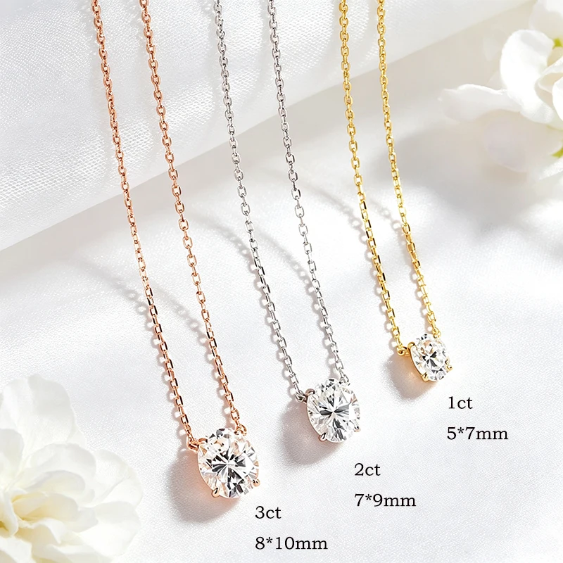 Smyoue 1CT 2CT 3CT Oval Cut Moissanite Necklaces for Women Jewelry 100% Real Silver Chain 925 Pandant Lab Diamond Birthday Gift