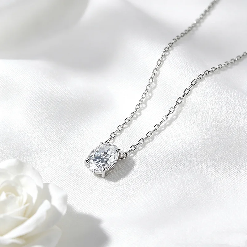 Smyoue 1CT 2CT 3CT Oval Cut Moissanite Necklaces for Women Jewelry 100% Real Silver Chain 925 Pandant Lab Diamond Birthday Gift