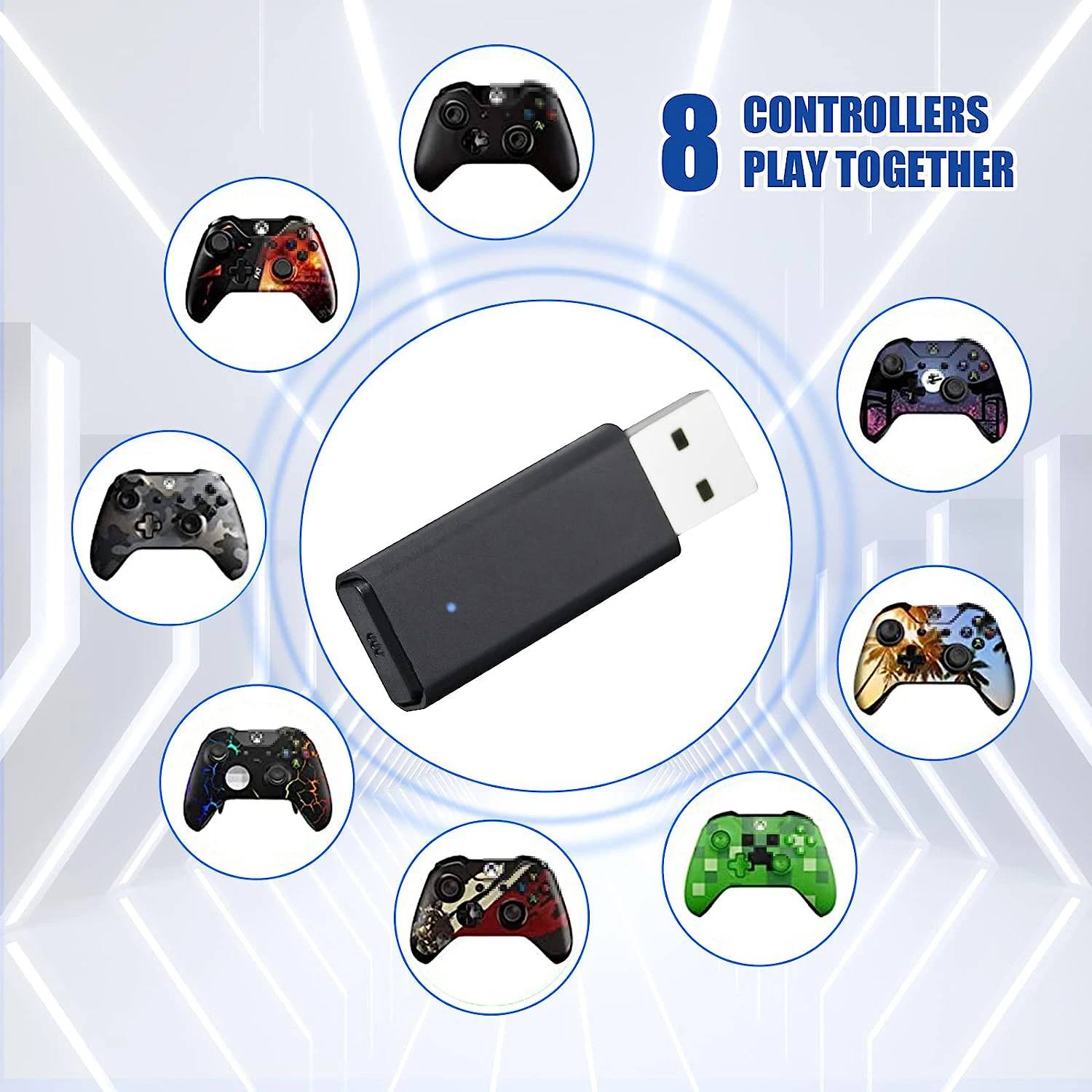 ONE S Wireless Adapter Compatible with Xbox One /S/X/Elite/ Controller for Windows 10/8/7,Simultaneous Connection of 8 Handles