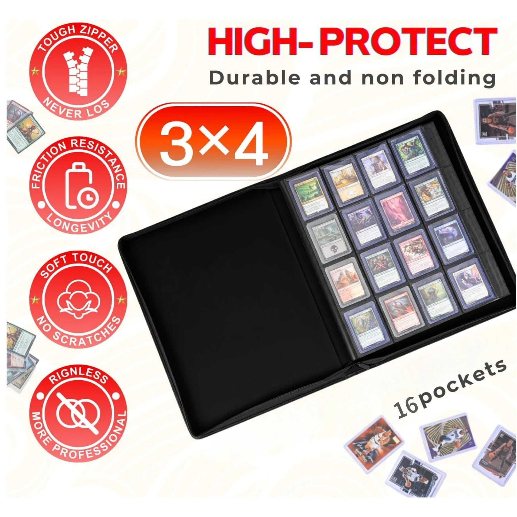 16 Pocket Toploader Binder, Holds 640 Top Loaders - Premium Top Loader Binder, Sleeves for 3' X 4' Rigid Card