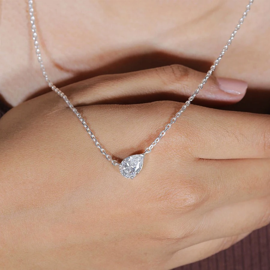 BXINY 1-3CT Pear Cut Moissanite Pendant Necklace S925 Silver East West Solitaire Water Drop Diamond Neck Chain for Women Jewelry