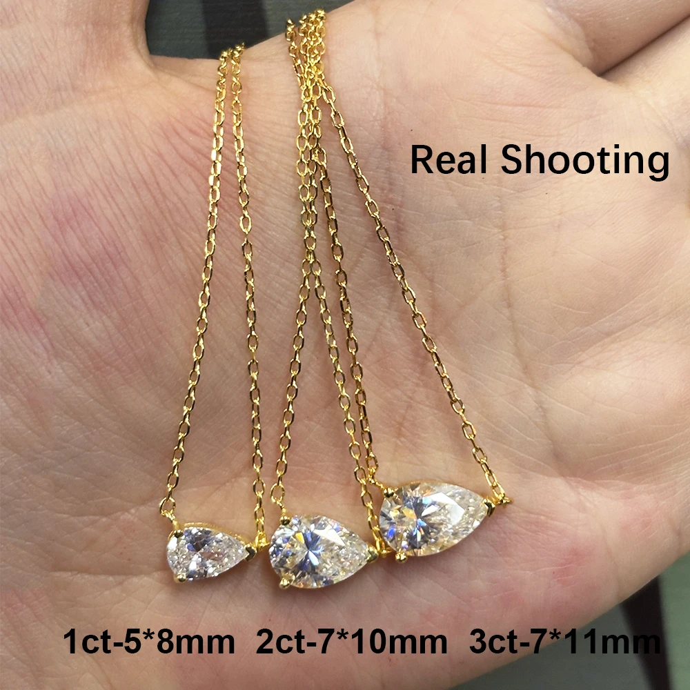 BXINY 1-3CT Pear Cut Moissanite Pendant Necklace S925 Silver East West Solitaire Water Drop Diamond Neck Chain for Women Jewelry