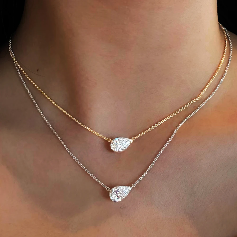 BXINY 1-3CT Pear Cut Moissanite Pendant Necklace S925 Silver East West Solitaire Water Drop Diamond Neck Chain for Women Jewelry